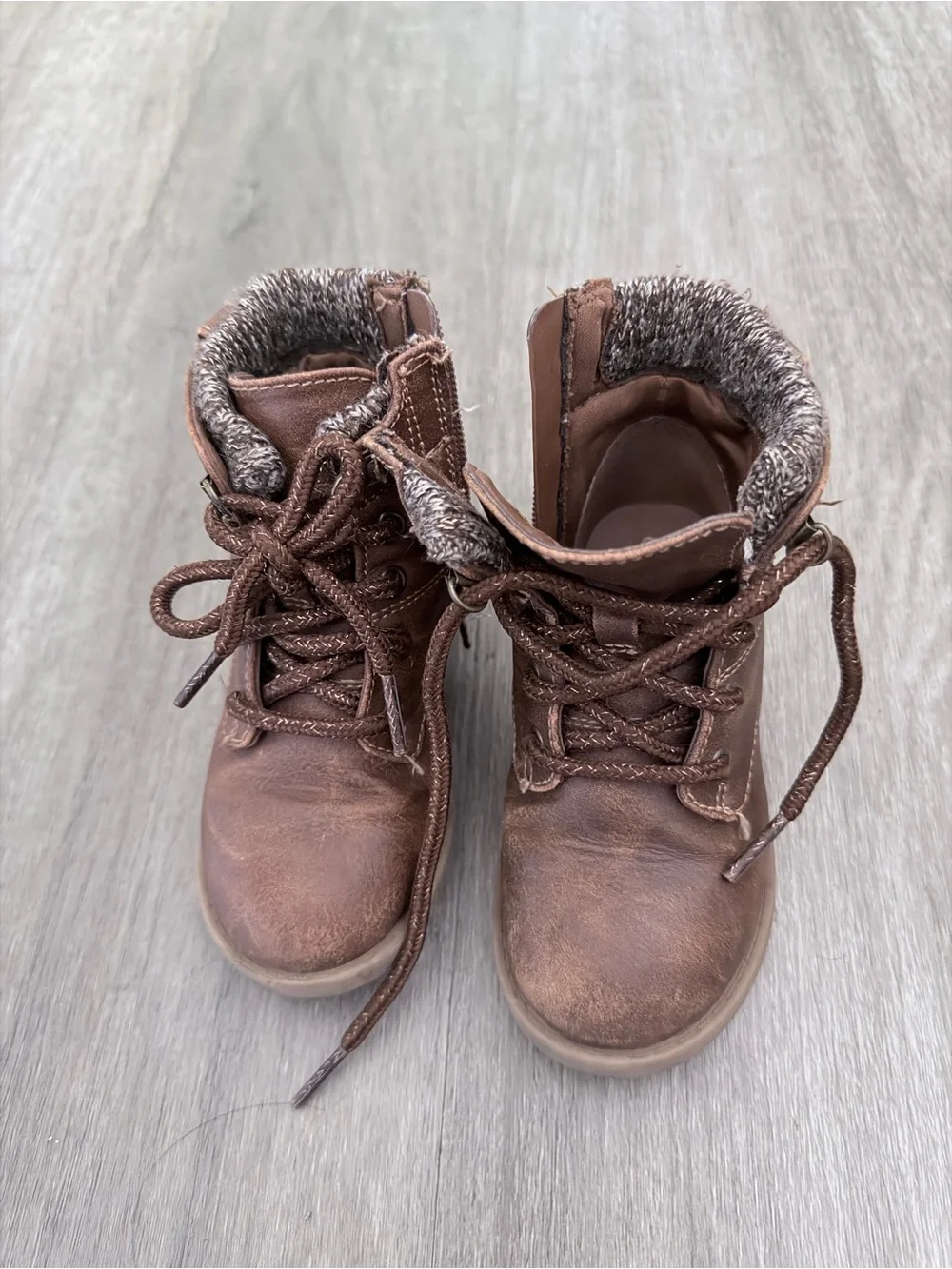 Kids Brown Faux-Leather Winter Boot with Fleece Lining